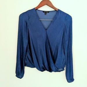 Banana Republic Blue Satin Faux Wrap Blouse